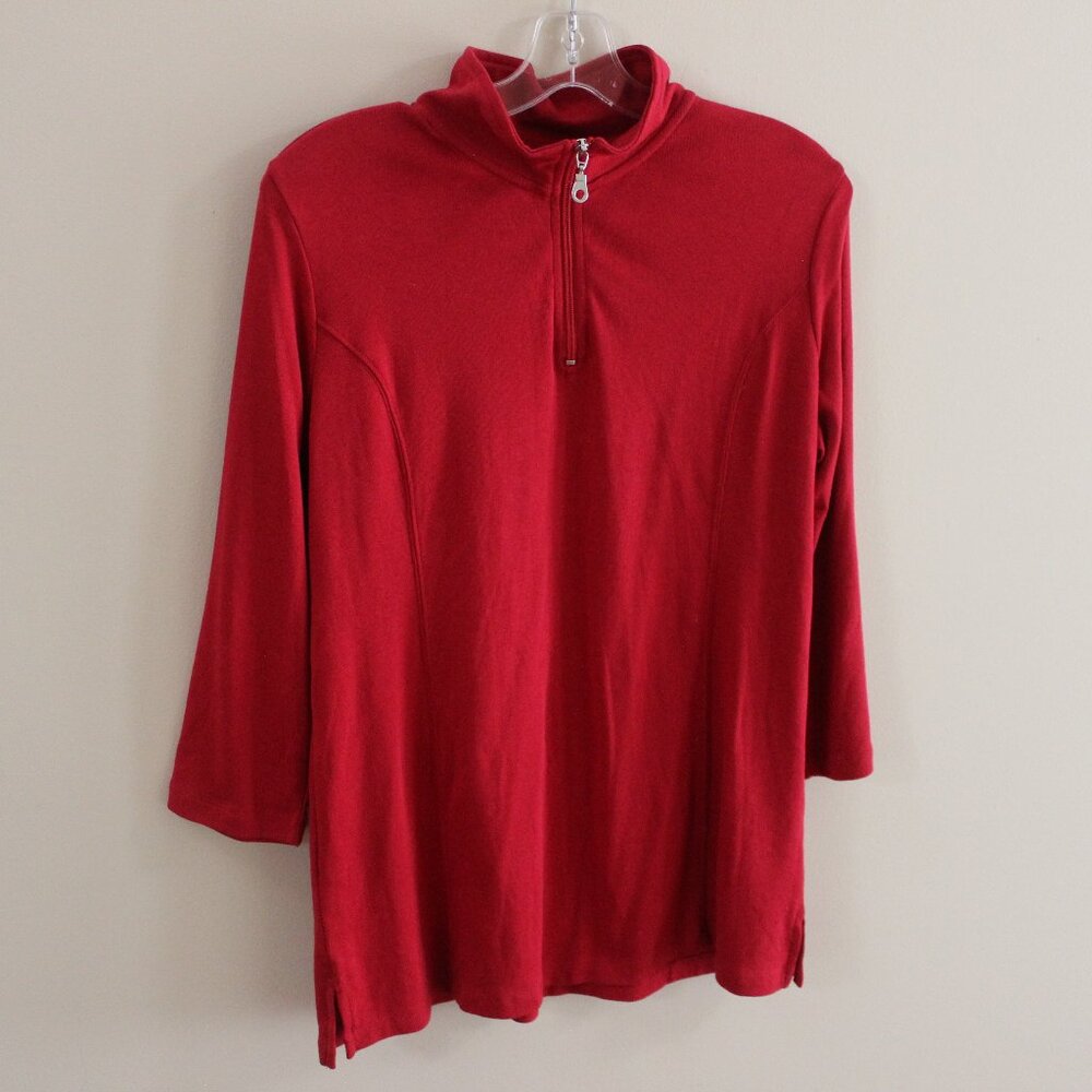 FREE*❤️Karen Scott new red amore front zip tunic 100% cotton Made in Jordan